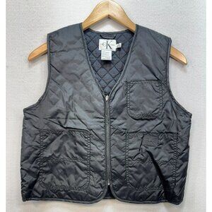Vintage Calvin Klein Jeans Men's Quilted Twill Vest Full Zip Size Small Black